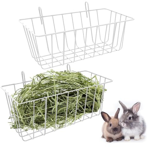 2 Bunny Hay Feeder, Hanging Hay Rack, Hay Rack Holder, Bunny Hay Holder Hanging, Guinea Hay Holder, Bunny Hay Rack Holder, Cage Hay Feeder for Small Animals Chinchillas Bunny Guinea Pigs, White