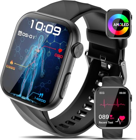 Lgnitek Smartwatch ECG/HRV/Acido Urico/BMI/𝐆li𝐜𝐞𝐦𝐢𝐚/Bluetooth Chiamate,1.97 AMOLED Orologio Fitness con Pulsante SOS 24H Frequenza/Sonno/Pressione Sanguigna/SpO2/Temperatura smartwatch Salute