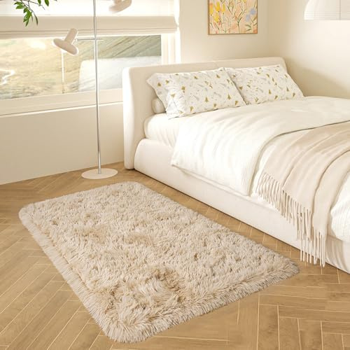 HOMORE Small Rugs for Bedroom 2x3 Feet Beige Rug for Bedroom Bedside Soft Fluffy Area Rugs for Desk Indoor Entrance Door Mat, Small Runner Rugs and Carpets for Dorm Nursery, Light Tan