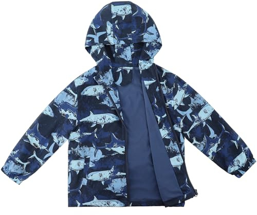 LACOFIA Veste Imperméable Enfant Garçon avec Doublure Polaire Veste Chaud Coupe Vent à Capuche Blouson de Pluie Automne/Hiver pour Enfant Requin Bleu Marine 9-10 ans