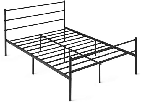 Amazon Basics Cadre de Lit avec Tête de Lit, Antidérapant avec Lattes en Acier, Métal Non Pliable, 140 x 200cm, Double, Noir