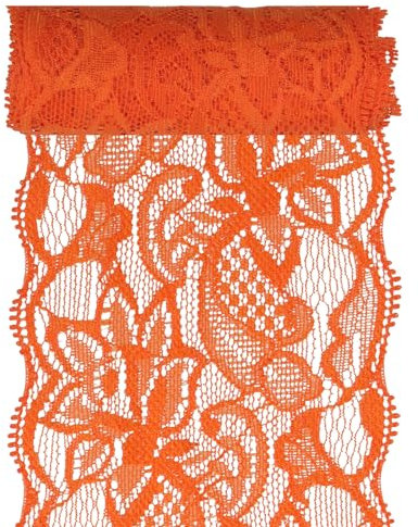 Glarks 1Rolls 4.57m x 80mm Fabric Lace Ribbon, Orange Red Floral Pattern Fabric Lace Ribbon, Elastic Stretchy Trim for Wedding Decorating, Sewing, Hair Bow Making