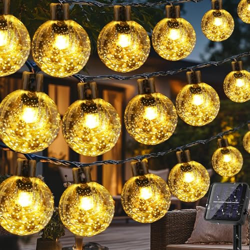 Solar Garden Lights Outdoor, 100 LED 18M/59Ft Solar String Lights Outside Waterproof, 8 Modes Crystal Ball Fairy Lights String Decorative for Patio Yard Camping Ggazebo Party Wedding Porch
