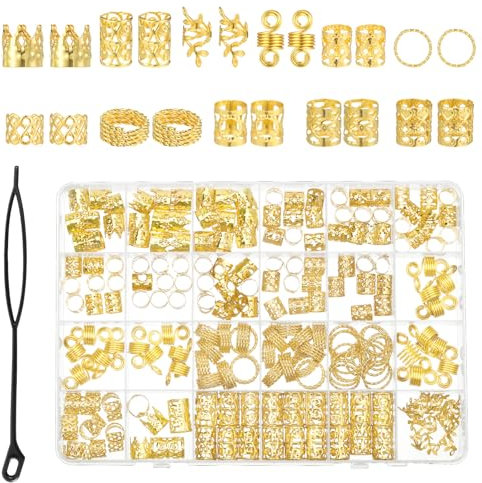 220 Stück Haarschmuck Gold Haarperlen Zum Klipsen, Haarperlen Festival, Braids Schmuck, Dreadlocks Schmuck für Damen für Braids Zubehör Dekoration Haar Accessoire