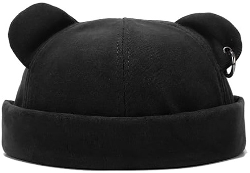 Malaxlx Black Bear Ear Docker Cap Brimless Cotton Sailor Beanie Skull Cap for Women Men