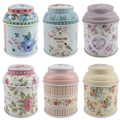 KINCHYGO, 6 Pack Mini Tin Box Floral Tinplate Empty Tins Canister Containers for Jewelry Storage Case