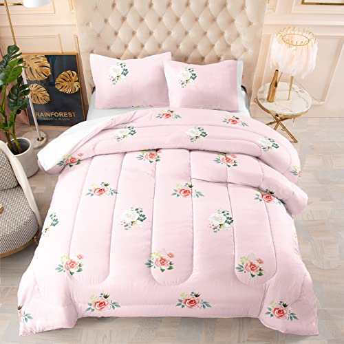 Edredon Cama 150 Floral Azul Púrpura Relleno Nordico Cama 150 Cálido y Cómodo con 2 Fundas de Almohada Relleno Nordico 4 Estaciones Transpirable Edredón Invierno Cama 150 (203x228 cm)
