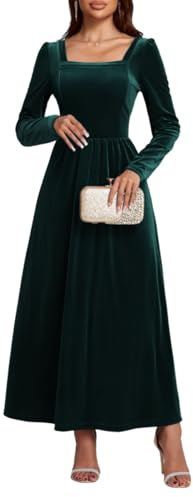 ORANDESIGNE Abito in Velluto Donna Lungo Vestito in Velluto Vestiti Invernali Eleganti Abiti da Cerimonia Maxi Abito Sera Festa Natale C Verde M