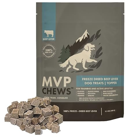 MVPChews | Freeze Dried Beef Liver Dog Treats | Single Ingredient Training Treats | High Protein, Grain Free, No Additives or Fillers | Premium Quality Food Topper | Made in USA - 3.5oz