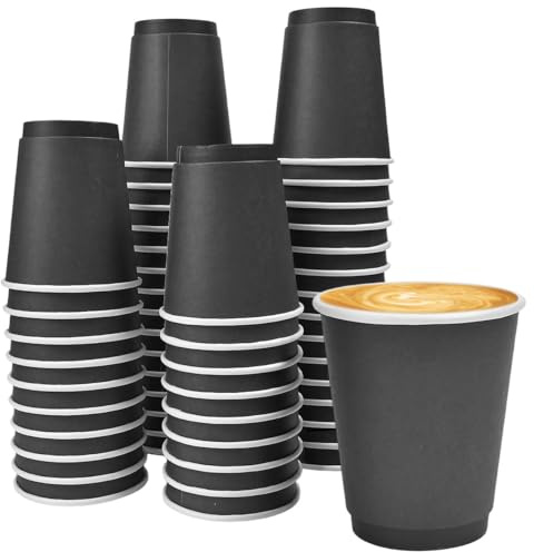 SLTAXAR 100 vasos de papel de 270 ml, color negro, 270 ml, vasos de papel, tazas de café, tazas de té, vasos de camping, bebidas calientes y frías, vasos de fiesta con revestimiento a prueba de fugas