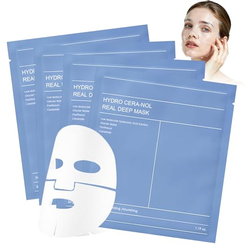 Bio Collagen Real Deep Mask, 4 Piezas Mascarilla Colageno Facial Coreana,Mascarillas Nocturna Hidratante,Minimiza Poros y Mejora la Elasticidad,Mascarilla Facial de Hidratación Profunda con Colágeno