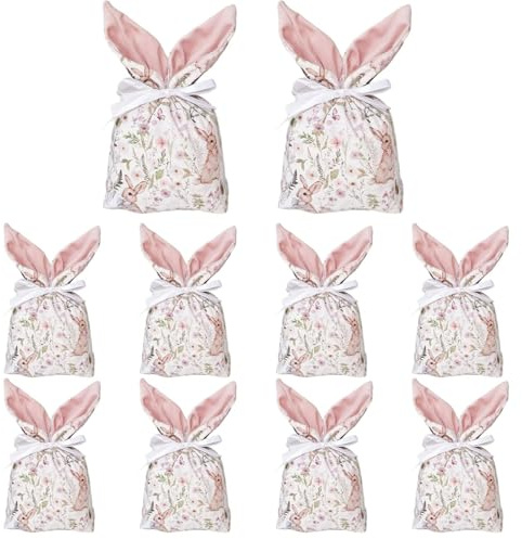 Borse Caramelle Pasqua (Pacco 10) - Sacchetti Regalo Coniglio Flanella Morbida | Cuštodia Orecchie Lepre Coulisse per Bombonîere | Šacchi Peluche Cariní Cioccolato, Decorazione Vacanze
