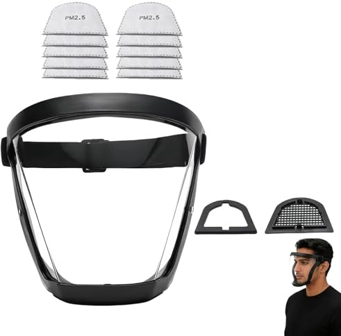 Pantalla Facial Protectora Transparente Completa con 10 Filtros Reemplazables, Diadema Ajustable Antivaho, Máscara Facial de Protección Total contra Gotas, Polvo y Salpicaduras, Cómoda. (1Pcs)