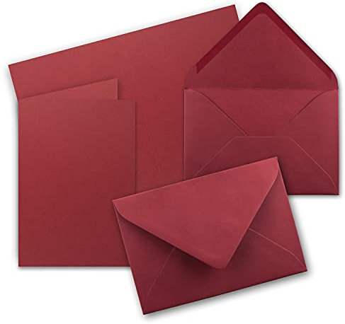 Faltkarten SET mit Brief-Umschlägen DIN A6 / C6 in Dunkelrot/Weinrot - 25 Sets - 14,8 x 10,5 cm - Serie FarbenFroh