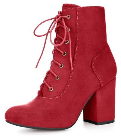 Allegra K Women's Lace Up Chunky Heel Ankle Booties