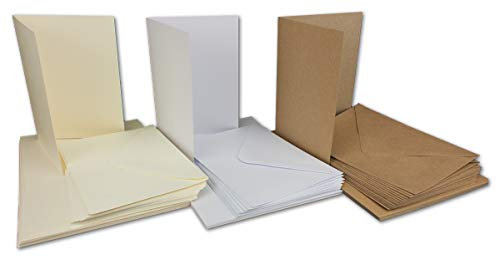 45 Falt-Karten Sets - DIN A6-240 g/m² 220 g/m² - Weiss - Creme - Kraft - mit Brief-Umschlägen DIN C6-120 g/m² 90 g/m² Nassklebung