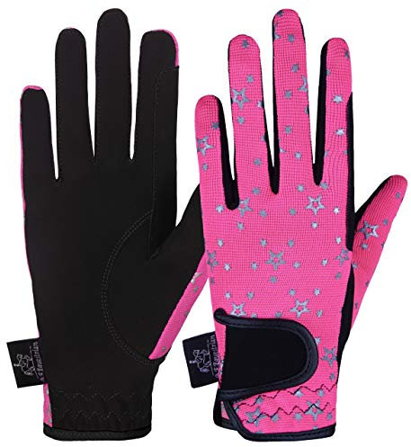 AFE Kinder Handschuhe für Mädchen Jungen Unisex Reithandschuhe Outdoor Handschuhe Sport Handschuhe Fahrradhandschuhe für Kinder Schwarz Blau Rosa Stern Design (Rosa Stern ohne Logo, klein)