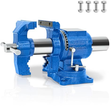COGNATIVE 360° Mehrzweck-Bank-Schraubstock, Sphäroguss, strapazierfähig mit Amboss, Klemmkraft 4000 kg, blau, 12,7 cm