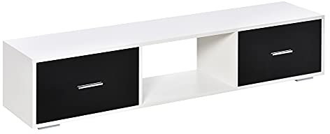 HOMCOM Mueble de TV para Televisores de hasta 60 Mesa para TV de Salón Estilo Moderno con 2 Cajones y Compartimento Abierto 140x30x32 cm Blanco y Negro