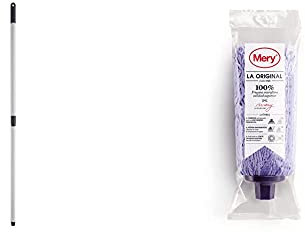 Mery 514.21 Palo Telescópico, Acero plastificado, Gris, 80 X 140 + microfibras | Super Absorbente | Fregona con Cabezal Extragrande | No Deja Rastro | 22cm, Compuesto, Lila, 26 cm