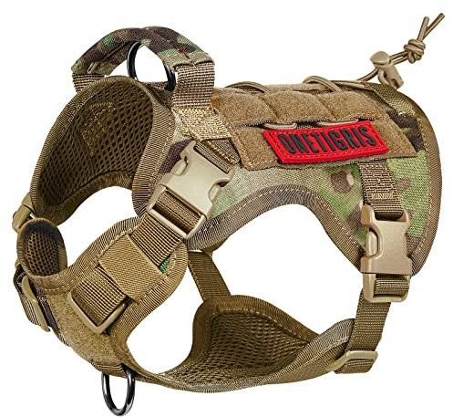 OneTigris Hundegeschirr, FIRE WATCHER Taktische Geschirr Sicherheitsgeschirr Hunde Hundeweste mit 1 Griffe und 2 D-Ring 1000D Nylon (M, Mehrfarbig)