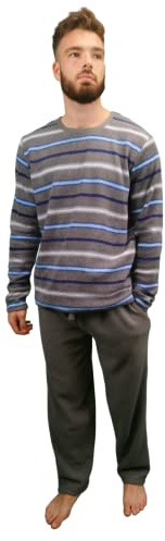 KRUXADER Ensemble pyjama d'hiver rayé pour homme, vêtement de détente en polaire chaude (rayure grise, L)
