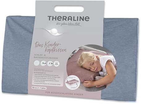 Theraline Kinderkopfkissen ab 2 Jahren, ergonomisches Schlafkissen & Nackenstützkissen, Füllung aus Memory Schaum & Perlen, patentiert, Kinderkissen für gesunden Schlaf, atmungsaktiver Kopfkissenbezug