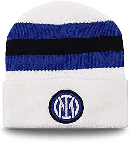 Inter Unisex - Adulto Cappellino Calcio, Bianco con Strisce Nero/Blu, Taglia Unica