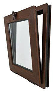 ECOPROF Kellerfenster | Gartenhaus Fenster | Kunststoff Fenster | Maße 50x60 cm (500x600 mm) | Farbe: Nussbaum (beidenseitig) | 52mm Profil