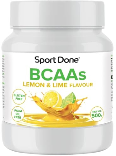 SportDone - BCAA 4:1:1 en Polvo 500 g | Sabor Lima y Limón | 2,13 g L-Leucina por dosis | Con L-Isoleucina y L-Valina | Sin gluten ni aceite de palma | Hasta 100 raciones
