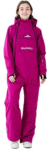 OUKAFU Women One Pieces Ski Suits Waterproof Ski Jumpsuits Winter Onesies Snowsuits Snowboard Coveralls for Snow Sports(Purple, M)