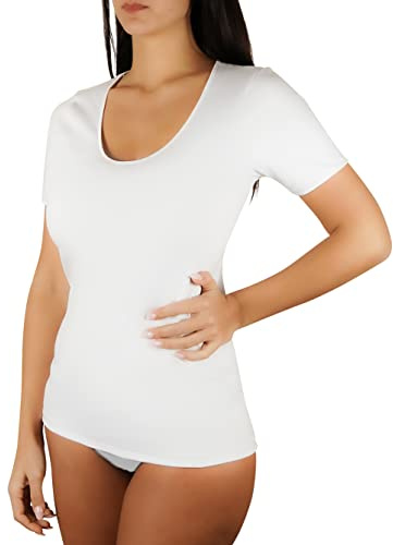 Clessidra Pacco da 3 Maglie Intime Donna a Manica Corta in Caldo Cotone Felpato Made in Italy, Maglietta Intimo Donna, Cotone, T-Shirt Donna, Manica Corta, Canottiera PT2210 (4, Bianco)