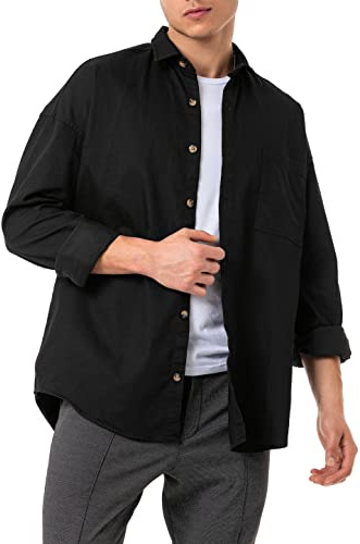 Red Bridge Camicia in denim da uomo Premium Denim Oversize Wide Cut, nero, M