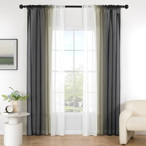 MIULEE Gardiner svart transparent vardagsrum modern gardin tvåfärgad skjutgardiner gardiner gardiner gardiner sovrum set om 2 140 x 175 cm