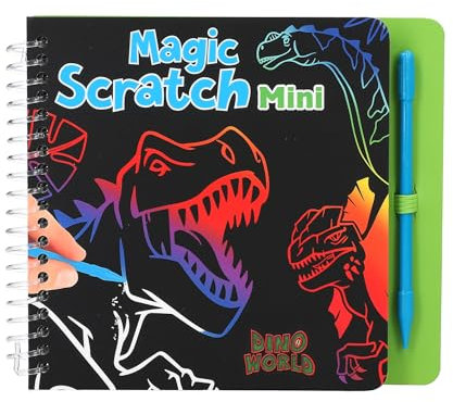Depesche 12733 Dino World - Mini Magic Scratch Book mit coolen Dinosaurier-Motiven zum Kratzen, Büchlein mit buntem Farbverlauf und Kratzstift