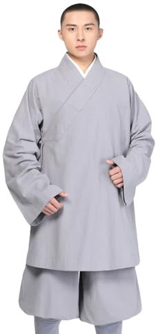 Rubruan Buddist Mönch Arhat Uniform - Chinesische Buddhistische Luohan Kleidung Kampfkunst Kung Fu Tai Chi Trainingsanzug Langarm Kostüm Robe Jacke Hose Anzug für Männer Frauen – Baumwolle