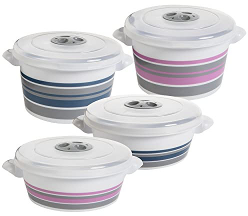 2friends Mikrowellengeschirr mit Deckel, Dampfregelventil und Griff, 4er Set Mikrowellen Geschirrset, 2 Stück V = 1l, 2 Stück V=1,5 l, aus lebensmittelechtem Kunststoff
