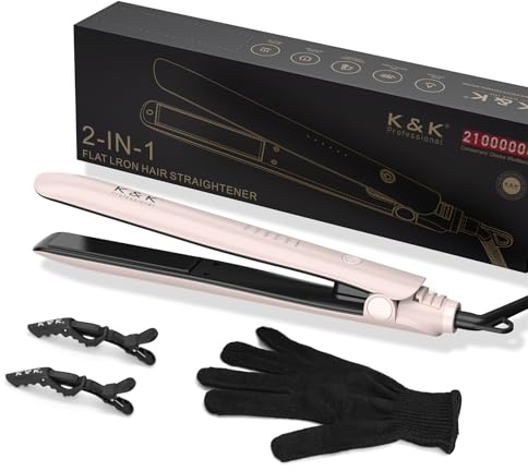 25mm Hair Straightener Iron Ceramic Plates for Smooth Styling 230°C Hair Straightener and Curler 2 in 1 15s Fast Heat Straightening Iron for Hair UK Plug (Pink)