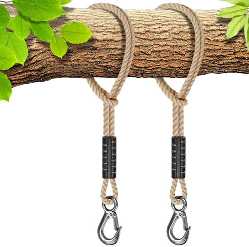 BeneLabel 2er Schaukel Befestigung Seil, 50cm Hängematte Aufhängung Gurt Baum Hängesessel Balkenbefestigung mit Haken für Indoor Outdoor Baumschaukel Nestschaukel, 1134kg/10mm Durchmesser, Natural
