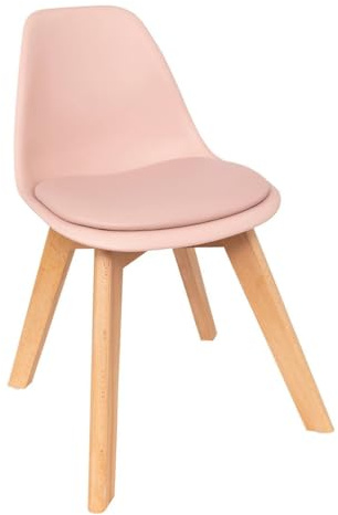 Atmosphera Créateur d'Intérieur - Chaise Enfant Baya Rose - Plastique et Hêtre - Salle à Manger, Chambre, Bureau, Salon - Confortable Coussin Intégré