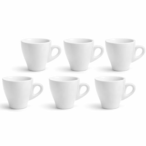PALUPLUS Set 6 Tazzine Caffè in Porcellana da 80 ml, Tazze da Espresso con manico, Lavabili in Lavastoviglie, adatte per Microonde, Colore Bianco -208F