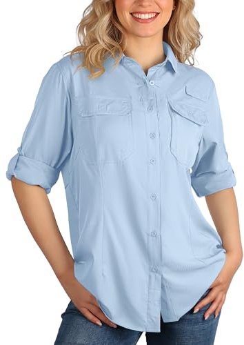 33,000ft Women's Safari Shirts Quick Dry Sun Protection Fishing Shirts Breathable Long Sleeve Hiking Shirt Blouses for Walking Camping Travel