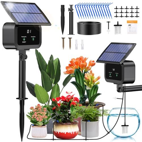 Onherm Solar Bewässerungssystem 2025 Automatische Bewässerungssystem Garten, Tröpfchenbewässerung System mit Timer und 15M Schlauch für Garten, Balkon Pflanzen, Kübelpflanzen im Freie