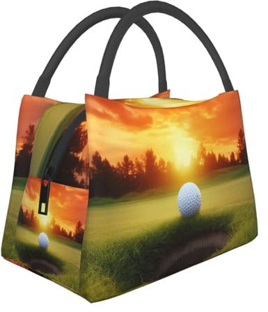 MKNAZ Sport Golf Ball Sunset Tree Printed Insulated Lunch Tote Bag for Men Women, Reusable Lunch Box Cooler Bag for Travel Work Picnic School