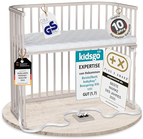 babybay Boxspring XXL Beistellbett, beige lackiert, mit Matratze