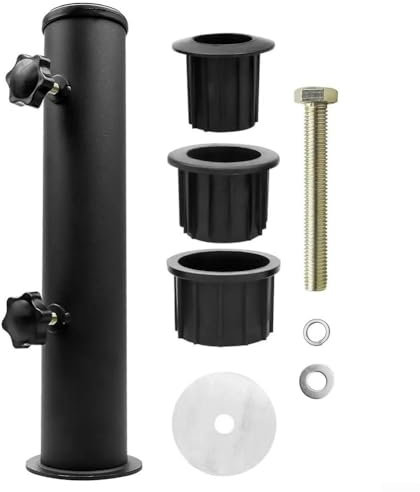 Support de Base de Parasol, Support de Base de Tube de Parapluie d'extérieur, Pied Parasol Boutons Fixes Accessoires avec 3 Manchons de Tuyau Adaptables pour La mer pour Extérieur et Terrasse(noir)