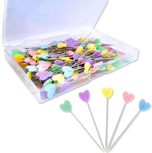 JEYORZY Set di 200 Spilli da Sarta Multicolori da 5,5 cm con Testa a Forma di Cuore - Spilli con Testa Colorata per Cucito, Artigianato e Progetti DIY - Ideali per Sarta Artigianato Cucito Fai Da Te