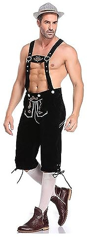 Pantalones de traje regional para hombre, traje regional tradicional tradicional con tirantes, Oktoberfest, para hombre, estilo vintage, pantalones de piel estilo bávaro, elegantes y cortos, B1-negro