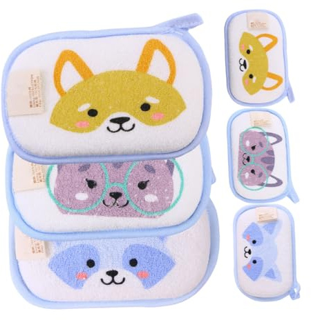 Homoyoyo 6 pièces de Bain Garçon Fille Éponge Douce Cartoon Motifs Animaux Lavables Absorbants pour Peau Sensible Accessoires Pratiques avec Attache pour Séchage