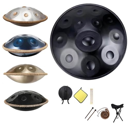 Handpan Avancé 55.8 cm pour Adultes, Handpan en Acier 9/10/12 Notes, Instrument de Musique Pan en Ré Mineur 432Hz/440Hz avec Sac de Transport Souple(Black,432HZ/12Note)